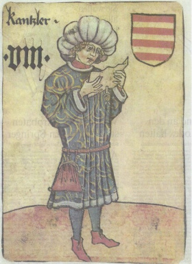 "Das soll ich geschrieben haben?" Kanzlerkarte im Wiener Hofämterspiel (um 1453/57)