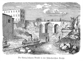 Die König-Johann-Brücke über den Kanal in der Zschocherschen Str., ca. 1863