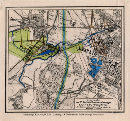 Karte von K.Heines Unternehmungen - von ihm angelegte Straßen sind braun dargestellt.