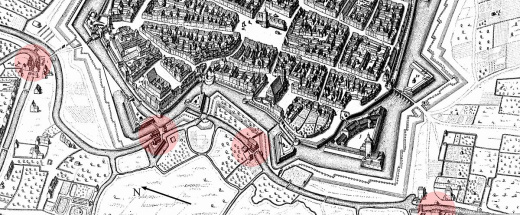 Mühlen in Leipzig nach Merian 1650.