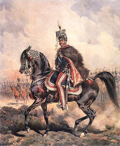J. A. Fürst von Poniatowski auf dem Pferd. Gemälde von Juliusz Kossak (1824–1899).
