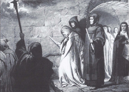 Die Strafe der Nonne, Zeichnung von Otto Knille, Historienmaler (1832 -1898 )