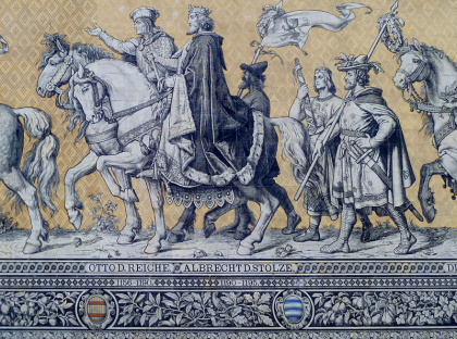 Die Markgrafen von Meißen Otto II. (1156–1190) und Albert (1190–1195); Fürstenzug, Dresden. Foto:JanJo.